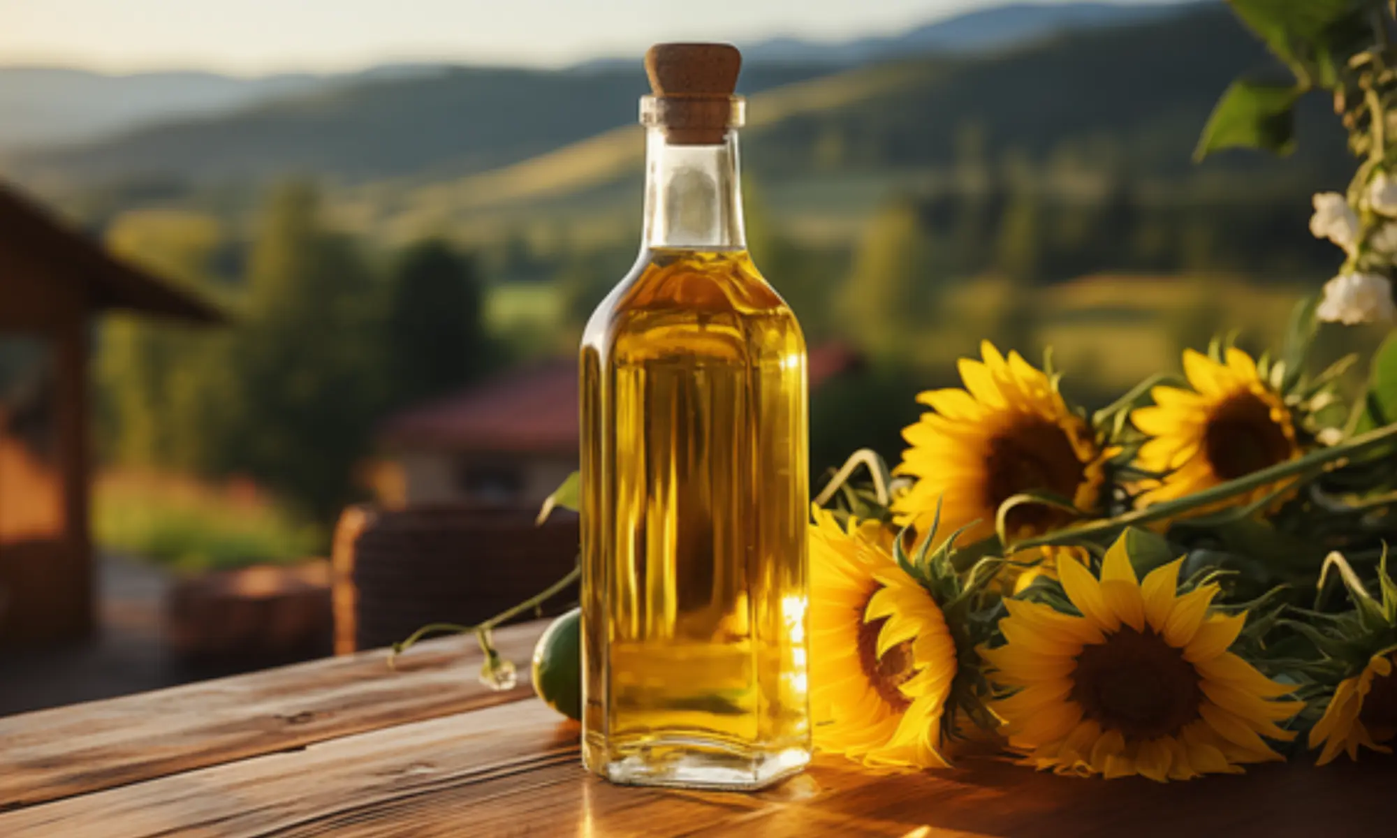 botella de girasol alto oleico con un fondo de campo